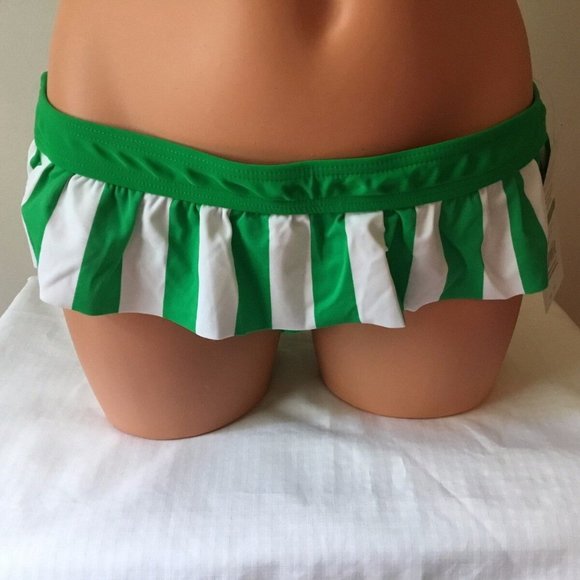 New Hobie Green White Striped Hipster Swim Bottom Skirt Ruffle XL - Picture 1 of 2